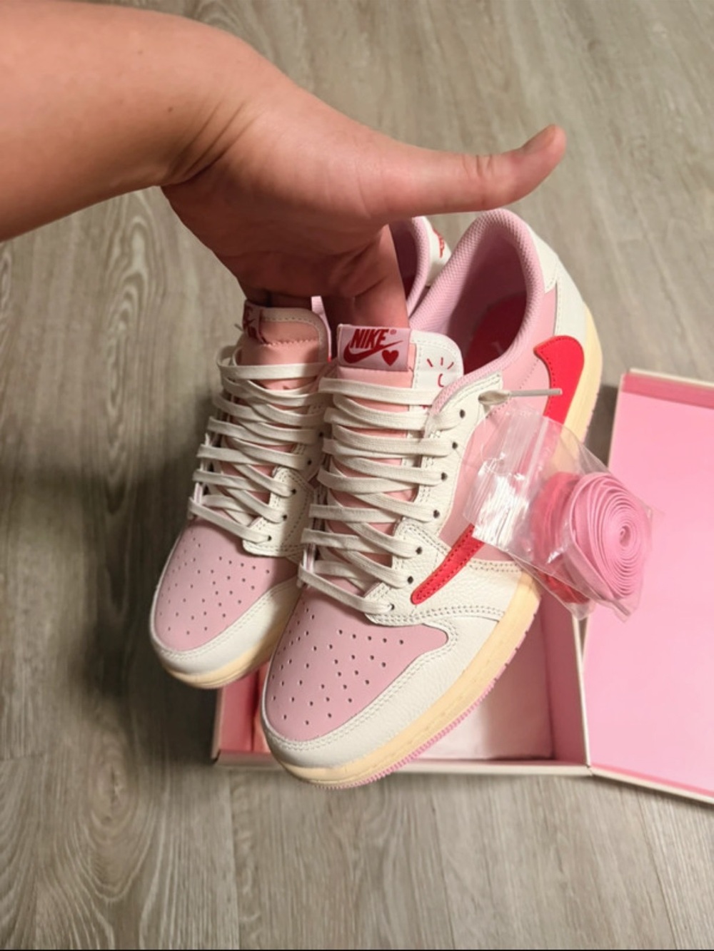 Travis Scott Pink & Cream Low-Top Sneakers with Coral Swoosh